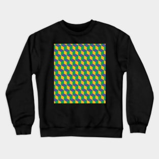 Cube Optical Illusion Pattern - Green/Yellow/Blue Crewneck Sweatshirt